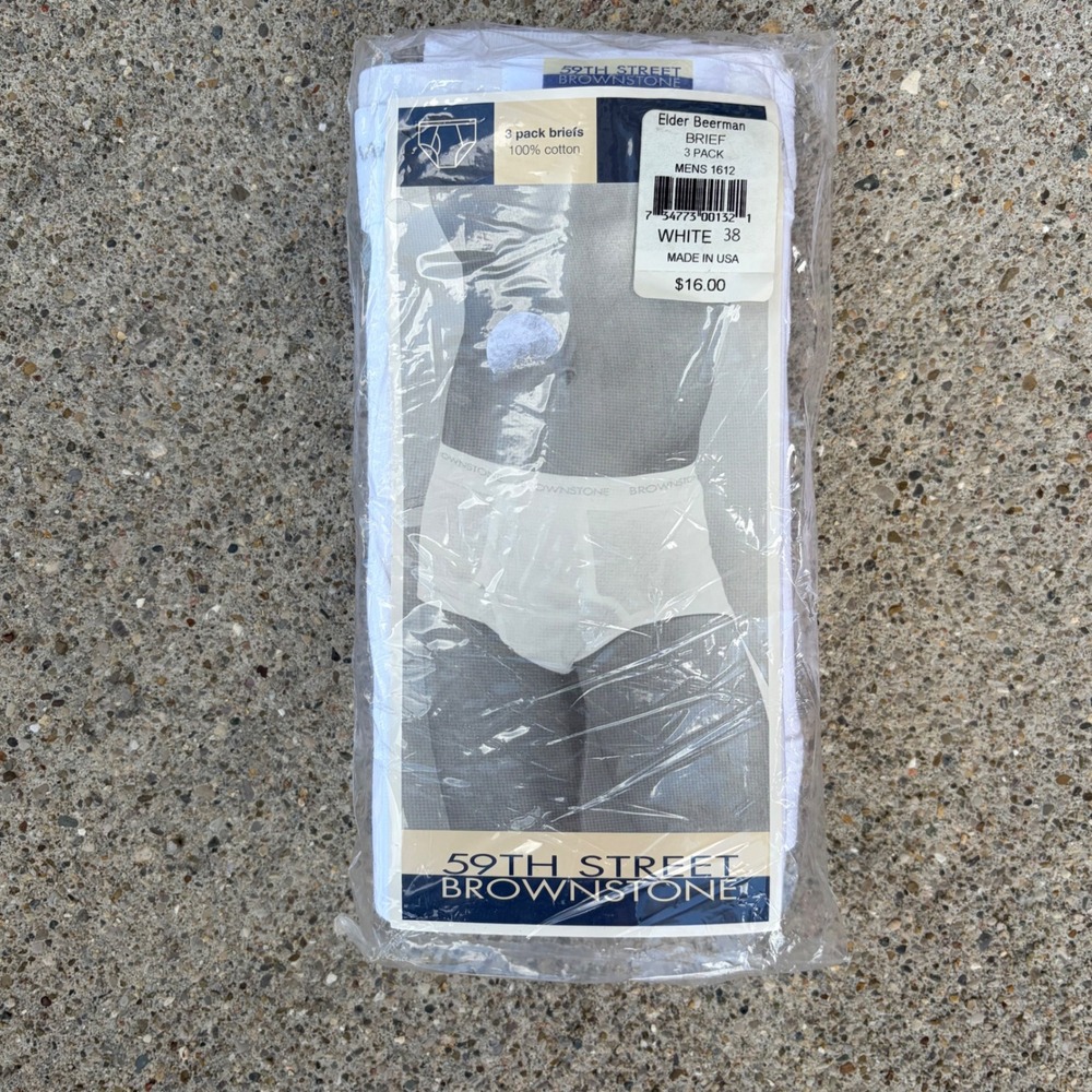 Vintage 59th Street Brownstone Mens 3 Pack Briefs White 100% Cotton USA 38